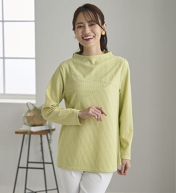 BELLUNA（ベルーナ）の「波柄ジャカード切替デザインプルオーバー（カットソー）」｜詳細画像