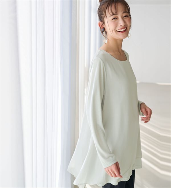 RANAN（ラナン）の「【裏微起毛】異素材切替チュニック（カットソー）」｜詳細画像