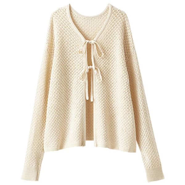 BELLUNA（ベルーナ）の「２ＷＡＹ透かし編リボンニットカーディガン（ニットカーディガン）」｜詳細画像