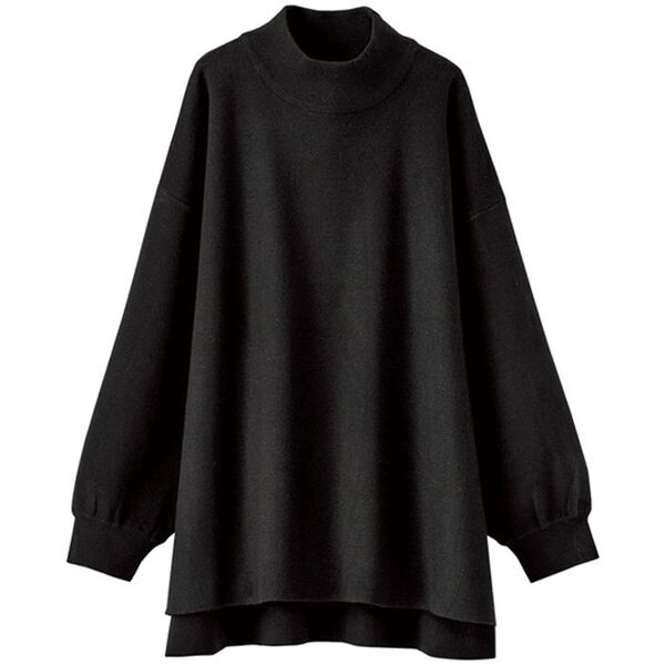 BELLUNA（ベルーナ）の「パフ袖ハイネックニットプルオーバー（ニット・セーター）」｜黒