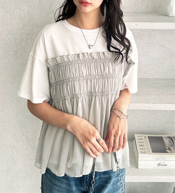 GeeRA（ジーラ）の「シアービスチェドッキングＴシャツ（カットソー）」｜詳細画像