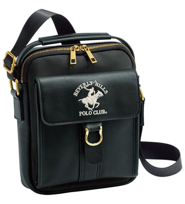 「＜ビバリーヒルズ・ポロクラブ＞縦型ショルダーバッグ（メンズショルダーバッグ）」｜ブラック