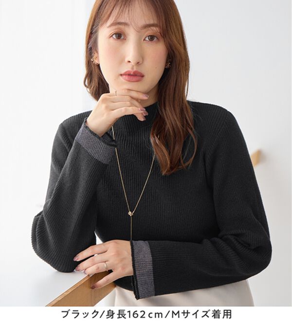 alotta（アロッタ）の「パチパチしにくい！洗える袖シアー切替ニットプルオーバー（ニット・セーター）」｜詳細画像
