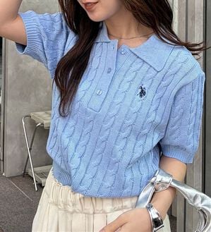 RANAN（ラナン）の「＜U.S.POLO ASSN.＞半袖ケーブルポロニット（シャツ）」｜ブルー