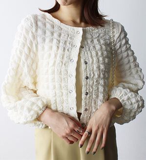 GeeRA（ジーラ）の「ぽこぽこ素材２ＷＡＹカーディガン（カットソー）」｜オフホワイト