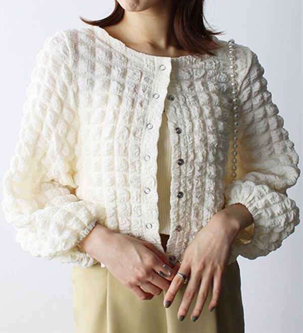 GeeRA（ジーラ）の「ぽこぽこ素材２ＷＡＹカーディガン（カットソー）」｜オフホワイト