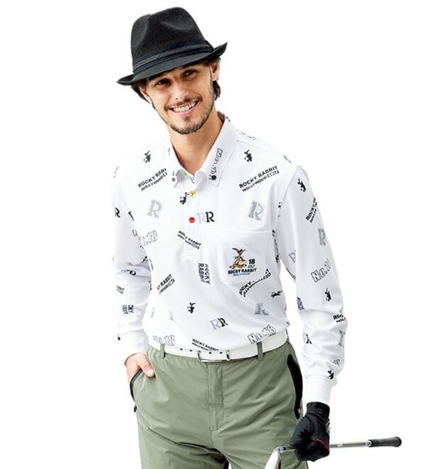 「【２枚組】＜ロッキーラビット＞ゴルフデザイン総柄ポロシャツ（メンズポロシャツ）」｜詳細画像