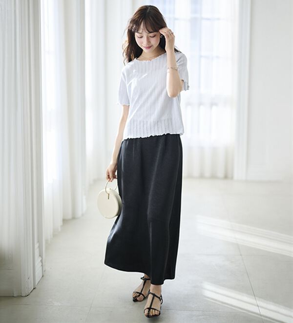 RANAN（ラナン）の「透かし柄メロー配色Ｔシャツ（カットソー）」｜詳細画像