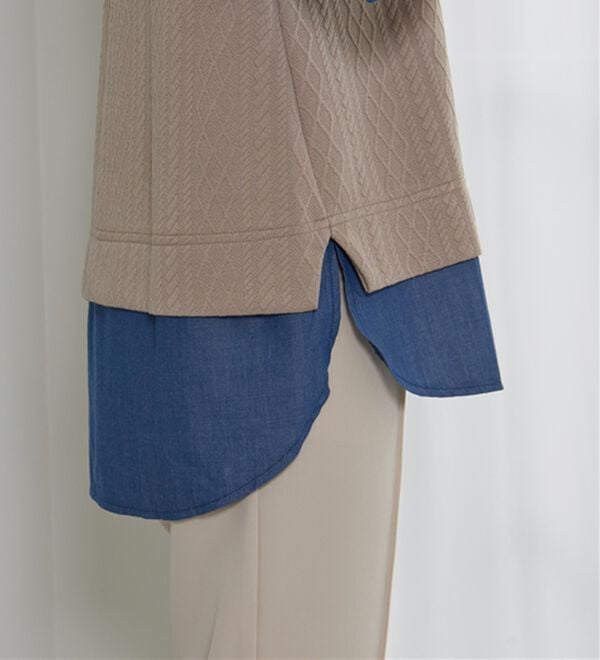 BELLUNA（ベルーナ）の「ケーブル&times;デニム切替チュニック（チュニック）」｜詳細画像