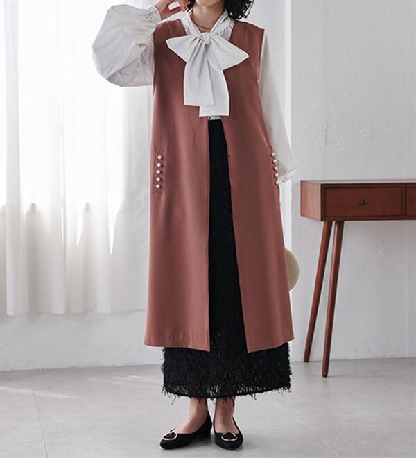 RANAN（ラナン）の「【セットアップ対応】パール調ビジュー付ロングジレ（ジレ）」｜詳細画像