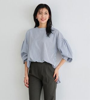 Pierrot（ピエロ）の「２ｗａｙパールボタンブラウス（ブラウス）」｜ストライプ