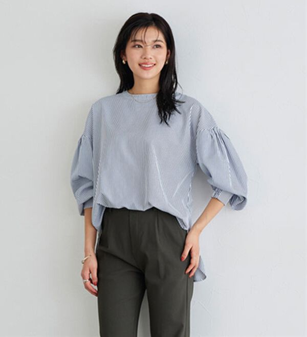 Pierrot（ピエロ）の「２ｗａｙパールボタンブラウス（ブラウス）」｜ストライプ