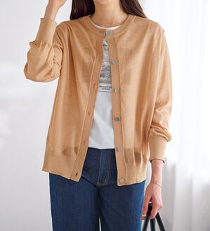 BELLUNA（ベルーナ）の「シアーニット２ＷＡＹカーディガン（ニット・セーター）」｜ライトオレンジ