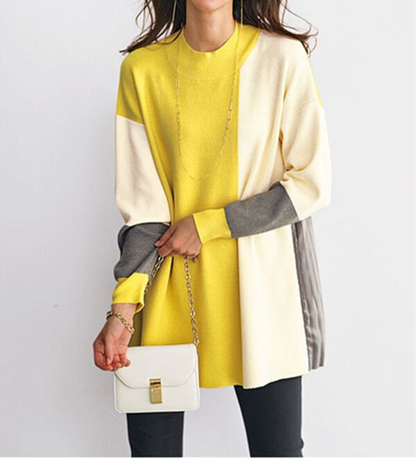 BELLUNA（ベルーナ）の「バックプリーツ切替配色ニットチュニック（チュニック）」｜詳細画像