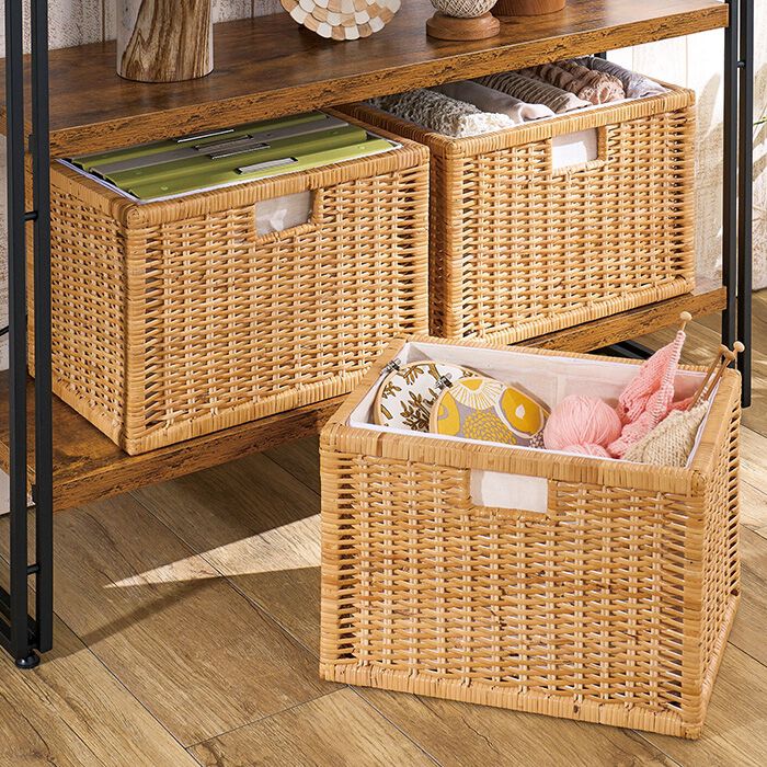 クラシック手織りツールボックス 人工ラタン バスケット多機能 PP 収納