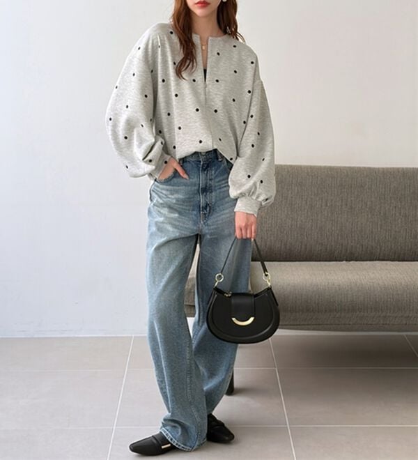 GeeRA（ジーラ）の「ドット刺繍ハーフジップダンボールトップス（カットソー）」｜詳細画像