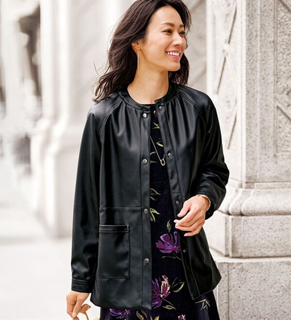 BELLUNA（ベルーナ）の「柔らかフェイクレザーポケット付ジャケット（その他ジャケット）」｜黒