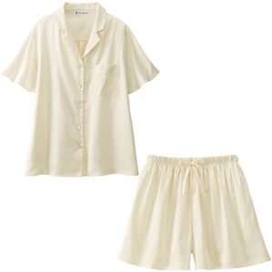 YU'NOW（ユナウ）の「【上下２点セット】ふんわりシルエットサテンシャツパジャマ（パジャマ・ルームウェア）」｜アイボリー