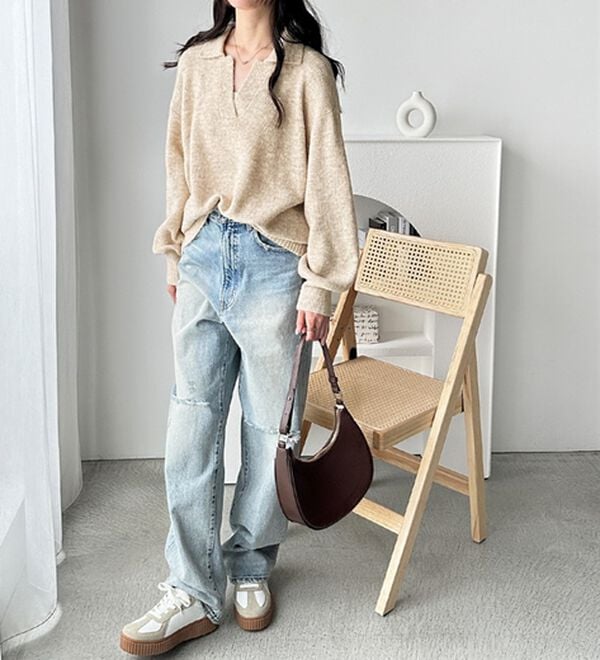 GeeRA（ジーラ）の「スキッパーポロ衿ニットトップス（ニット・セーター）」｜詳細画像