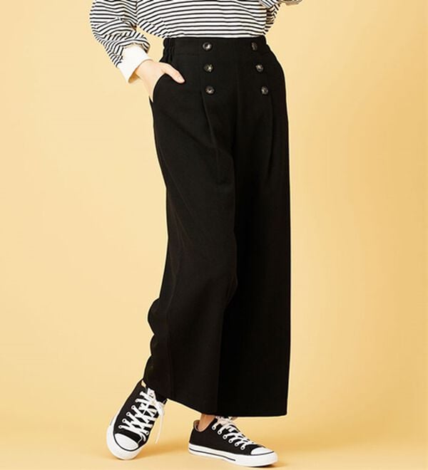 BELLUNA（ベルーナ）の「サマ見え（スーパーウォーム）ウール調ボタン使いワイドパンツ（ワイドパンツ・ガウチョ）」｜詳細画像