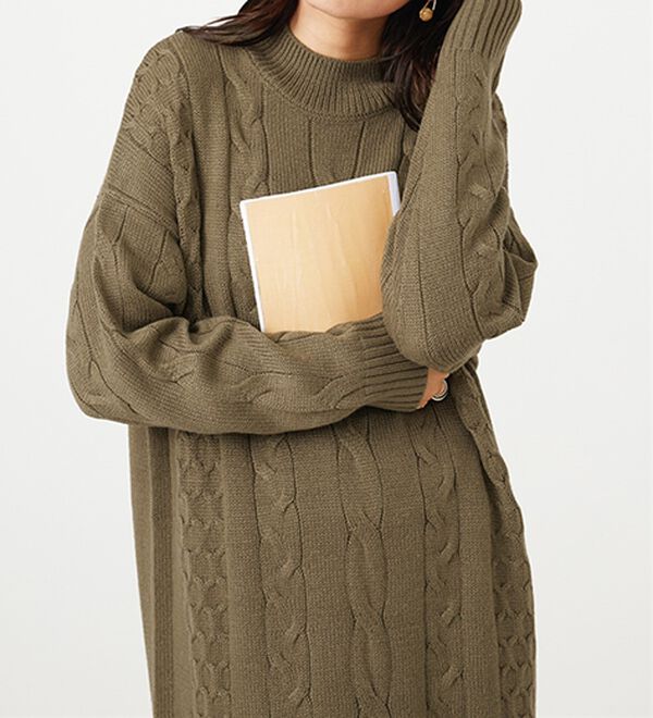 BELLUNA（ベルーナ）の「ケーブル柄ロング丈ニットワンピース（ニットワンピース）」｜詳細画像