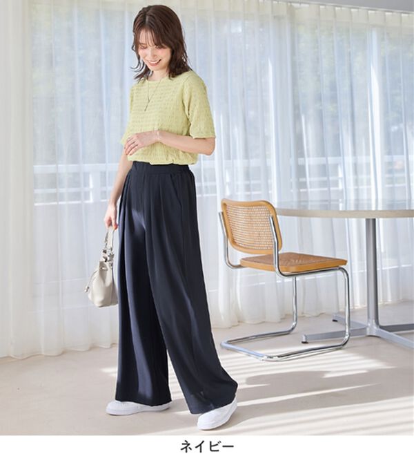 Viola e Viola（ヴィオラ エ ヴィオラ）の「【選べる２丈】さらさらＥＡＳＹ細魅せ叶う！とろみタックワイドパンツ（ワイドパンツ・ガウチョ）」｜詳細画像