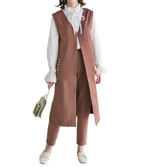 RANAN（ラナン）の「【セットアップ対応】パール調ビジュー付ロングジレ（ジレ）」｜詳細画像