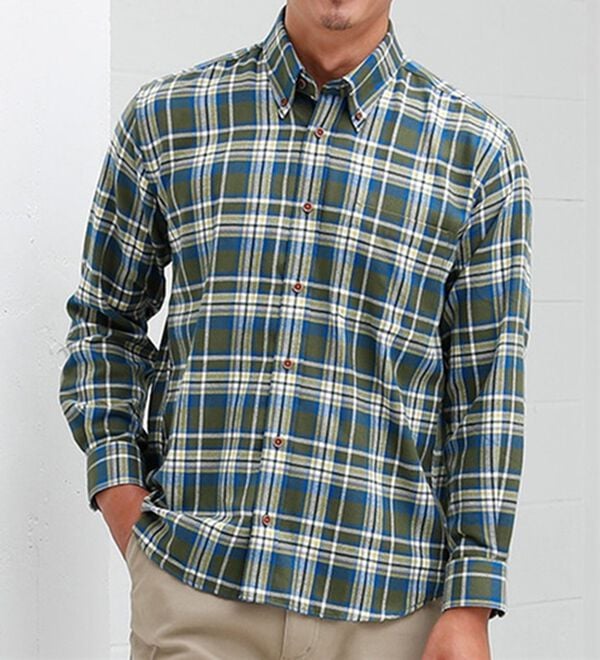 「＜バイロフト（Ｒ）＞カシミヤタッチネルシャツ（メンズシャツ）」｜グリーン系