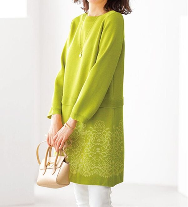 BELLUNA（ベルーナ）の「レース柄ジャカード切替ニットチュニック（チュニック）」｜詳細画像