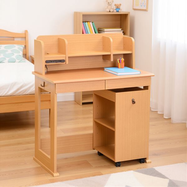 組み立て簡単 キッズデスク3点セット（デスク+デスクシェルフ+