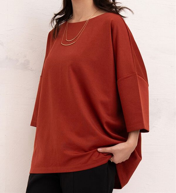 A HAPPY MARILYN（アハッピーマリリン）の「【Ｌ～６Ｌ】大人の今どきベーシック 立体感 ポンチ トップス 選べる袖丈（Tシャツ）」｜テラコッタ