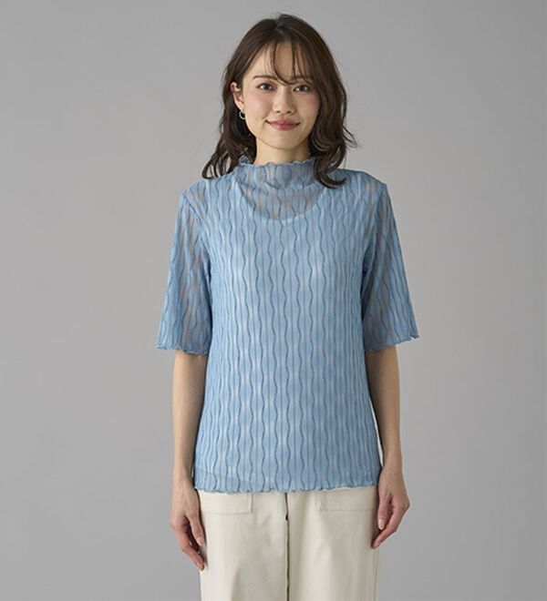 BELLUNA（ベルーナ）の「【５分袖】波柄立体ジャカードシアーインナー（カットソー）」｜詳細画像