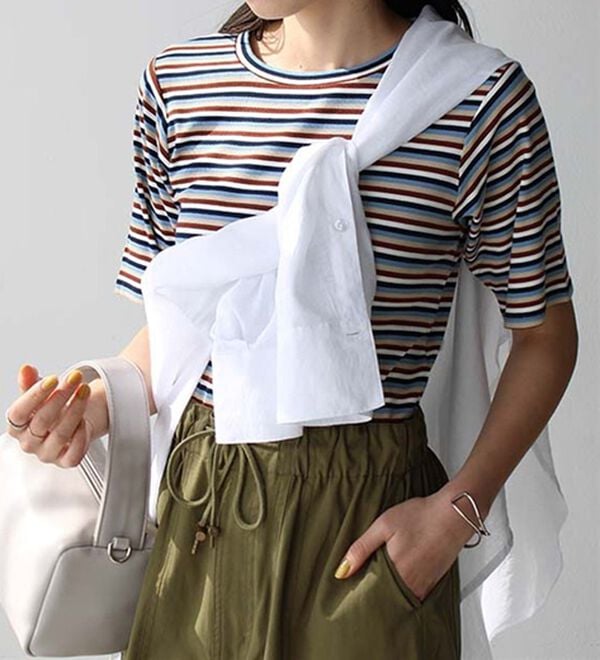 GeeRA（ジーラ）の「マルチボーダー５分袖リブカットソー（カットソー）」｜詳細画像