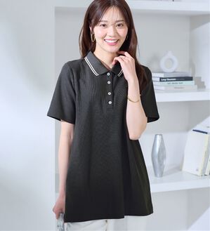 alotta（アロッタ）の「衿配色Ａライン鹿の子ポロチュニック（チュニック）」｜ダークグレー