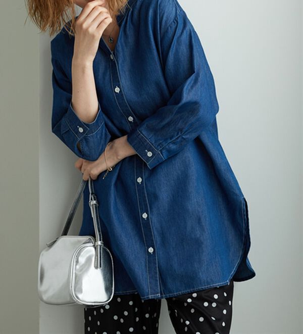 BELLUNA（ベルーナ）の「やわらかデニム素材シャツチュニック（チュニック）」｜詳細画像