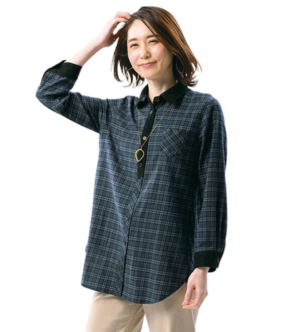 ルフラン（ルフラン）の「【２色組】羽織りに重宝＊ネルシャツチュニック（シャツ）」｜詳細画像