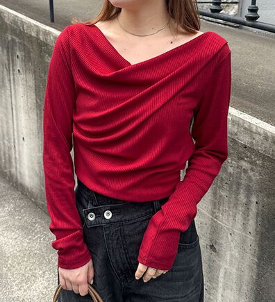 RANAN（ラナン）の「【春色追加】上品ドレープリブロングＴシャツ（カットソー）」