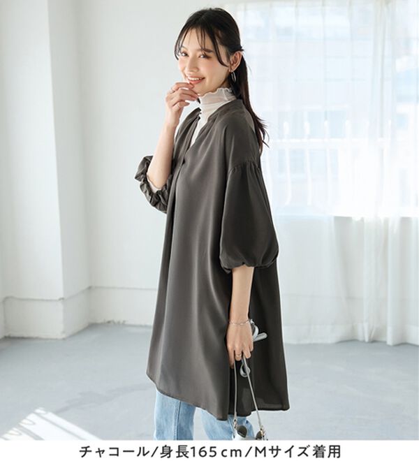 alotta（アロッタ）の「パフ袖とろみブラウスチュニックワンピース（チュニックワンピース）」｜詳細画像