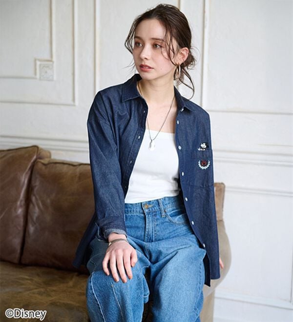 BELLUNA（ベルーナ）の「＜Ｄｉｓｎｅｙ＞【ミッキー】飛ばし刺しゅうデニムシャツジャケット（シャツ）」｜詳細画像