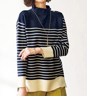 BELLUNA（ベルーナ）の「ミラノリブ素材ボーダーニットプルオーバー（ニット・セーター）」｜詳細画像