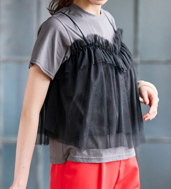 RANAN（ラナン）の「チュールビスチェドッキングTシャツ（Tシャツ）」｜詳細画像