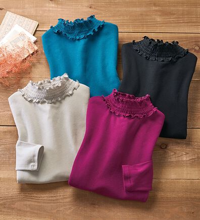 「【４色組】綿１００％フリルネックインナー（肌着・インナーウェア）」