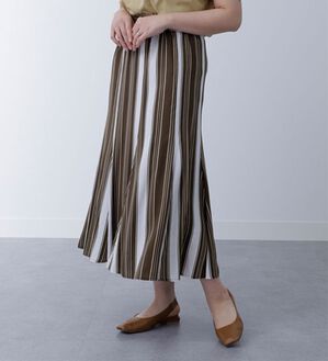 BELLUNA（ベルーナ）の「レーヨンプリント切替デザインスカート（ロングスカート）」｜ブラウンストライプ