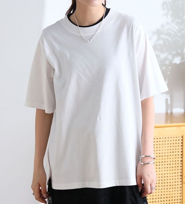 A HAPPY MARILYN（アハッピーマリリン）の「【Ｌ～８Ｌ】ＵＳＡコットン１００％ベーシックＴシャツ（Tシャツ）」｜オフホワイト