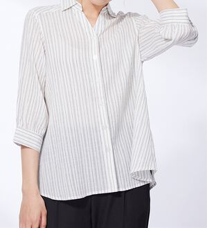 BELLUNA（ベルーナ）の「スキッパー衿ぽこぽこ素材ブラウス（ブラウス）」｜オフ白系ストライプ