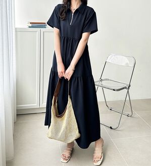 GeeRA（ジーラ）の「サッカーティアードハーフジップワンピース（その他ワンピース）」｜ネイビー