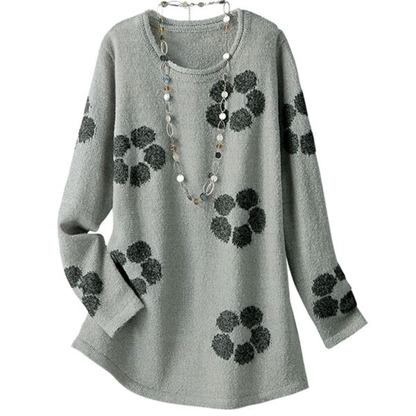 BELLUNA（ベルーナ）の「ブークレー花柄ジャカードニットチュニック（チュニック）」｜ライトグレー系