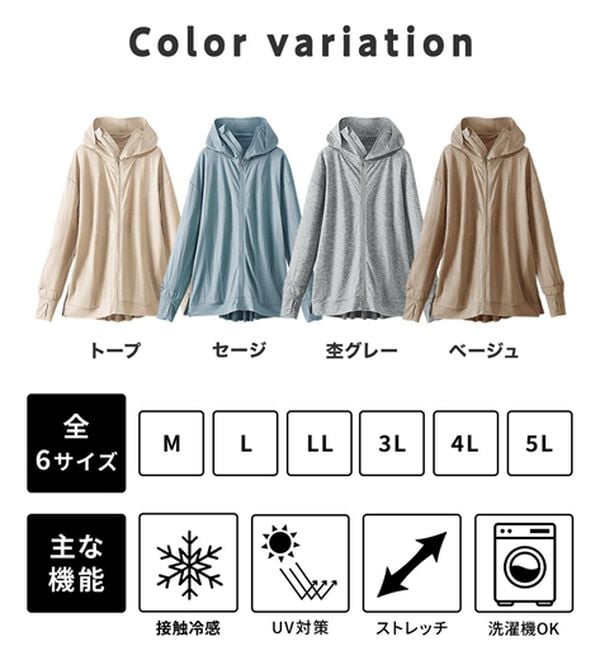 BELLUNA（ベルーナ）の「【接触冷感】絶対に焼けたくない！後プリーツＵＶパーカー（パーカー）」｜詳細画像