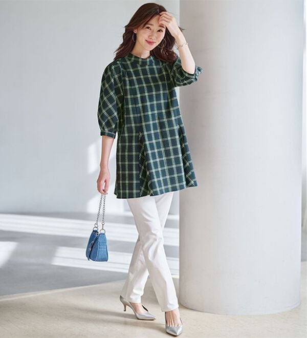 BELLUNA（ベルーナ）の「着痩せ！サッカー素材切替ブラウス（ブラウス）」｜詳細画像