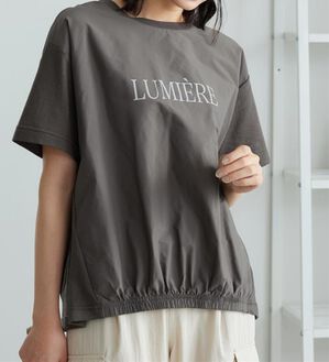 BELLUNA（ベルーナ）の「異素材切替ロゴプリントプルオーバー（カットソー）」｜チャコール